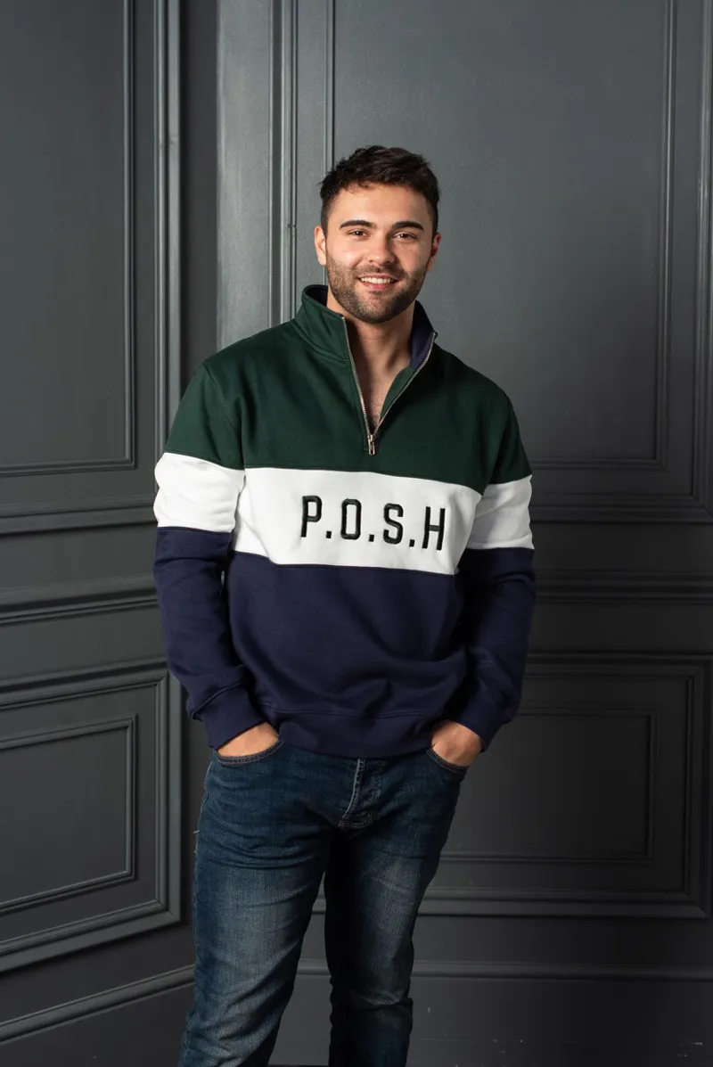 POSH Country Yorkshire 1/4 zip Green White Blue-3